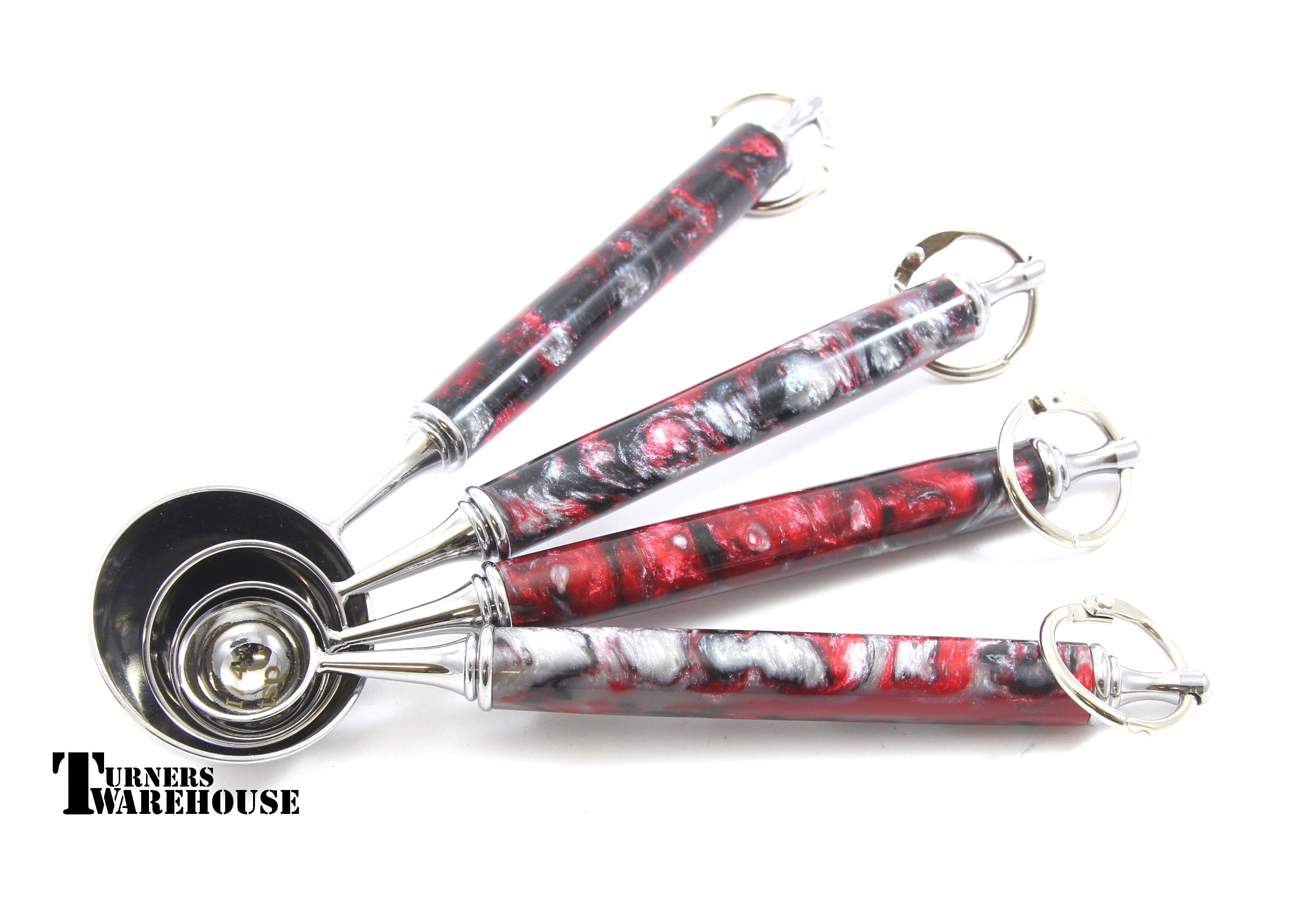 Woodturning Measuring Spoon Set Kit - Chrome Plated 4-Spoon Set With Ring