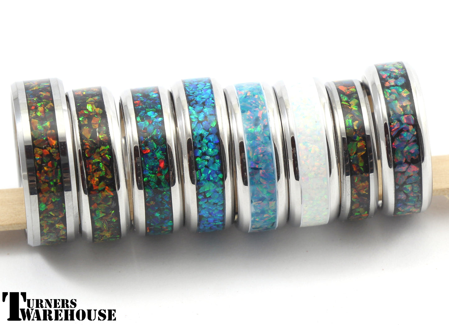 Stainless Steel Inlay Ring Group Image with Opals