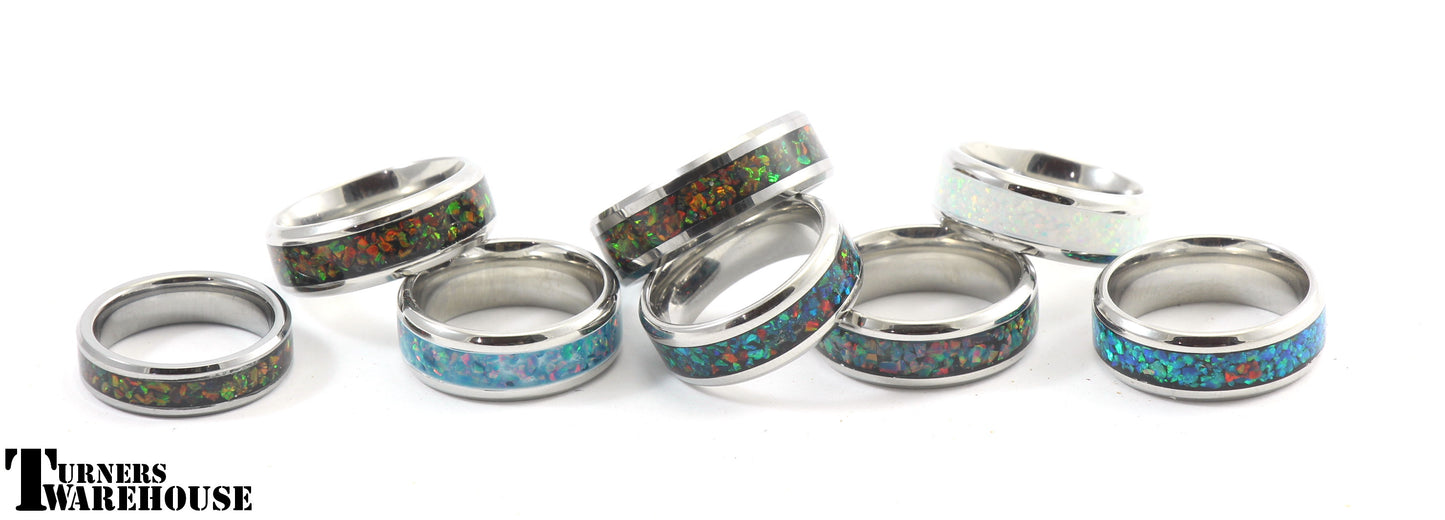 Stainless Steel Inlay Ring Group Image with Opals