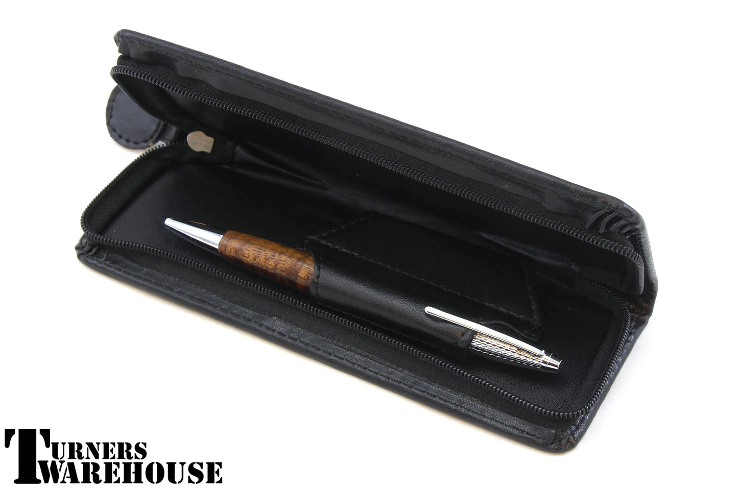 Zippered Pen Case - Black Leatherette