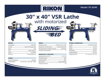 Rikon 70-3040 Power Bed Lathe