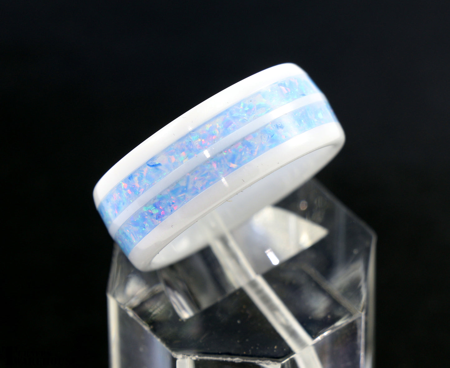 Ceramic Double Inlay Ring Core White with Opal
