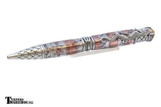 Dragon Twist Ballpoint PSI Antique Pewter with steampunk scales body