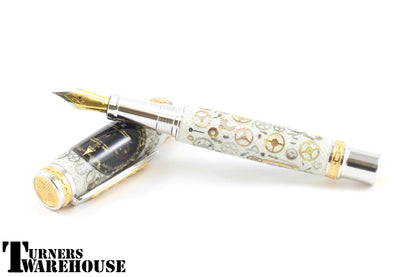 Emperor Fountain Pen in Rhodium and Gold with Vintage Watchpart body