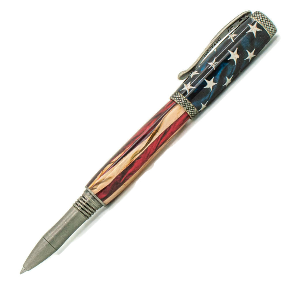 JR Milton Dayacom Antique Silver Rollerball  USA Flag Body