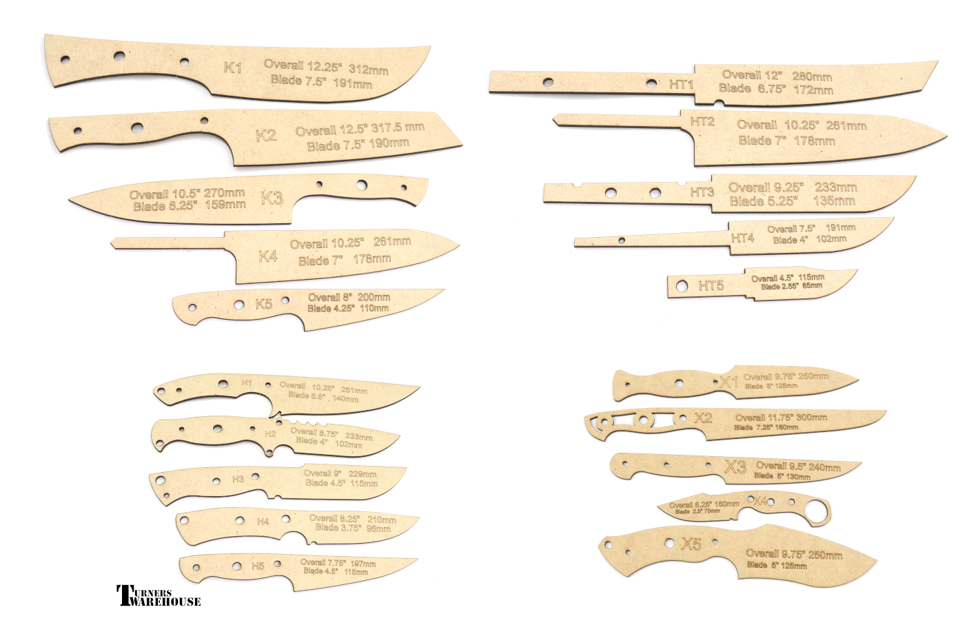 Knife Templates Kitchen hunting hidden tang and x series