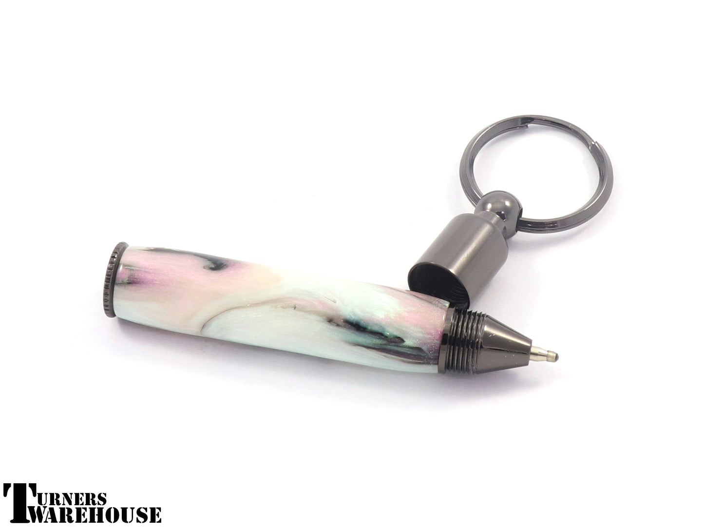 Mini Pen Key Chain Gun metal with Green Abalone 