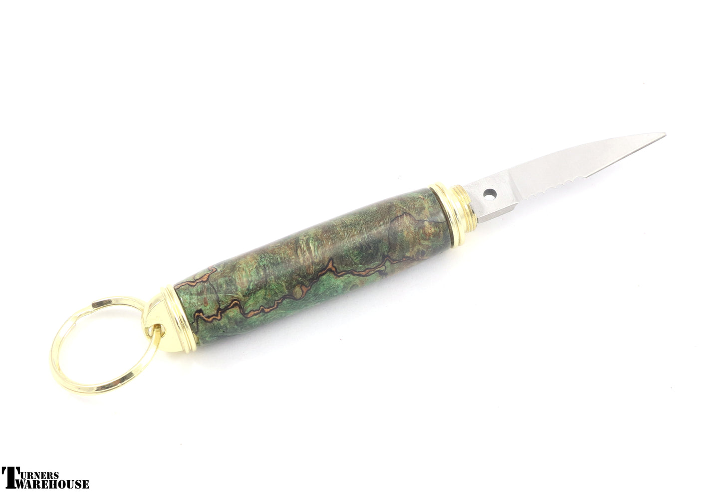 Pocket Knife Key Chain Gold with Stabilized Spalted Body