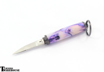Pocket Knife Key Chain Gun Metal in Purple Abalone
