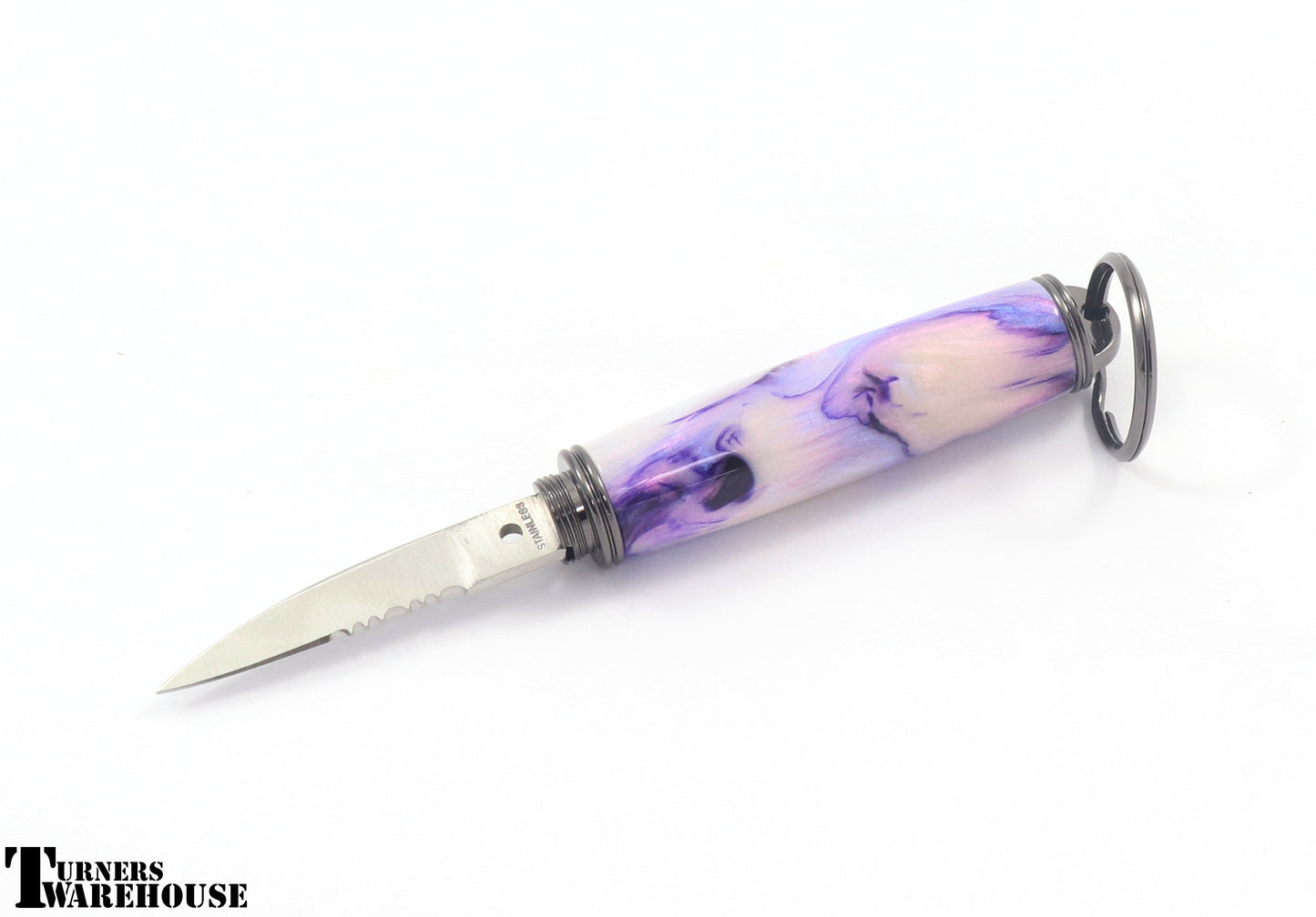Pocket Knife Key Chain Gun Metal in Purple Abalone