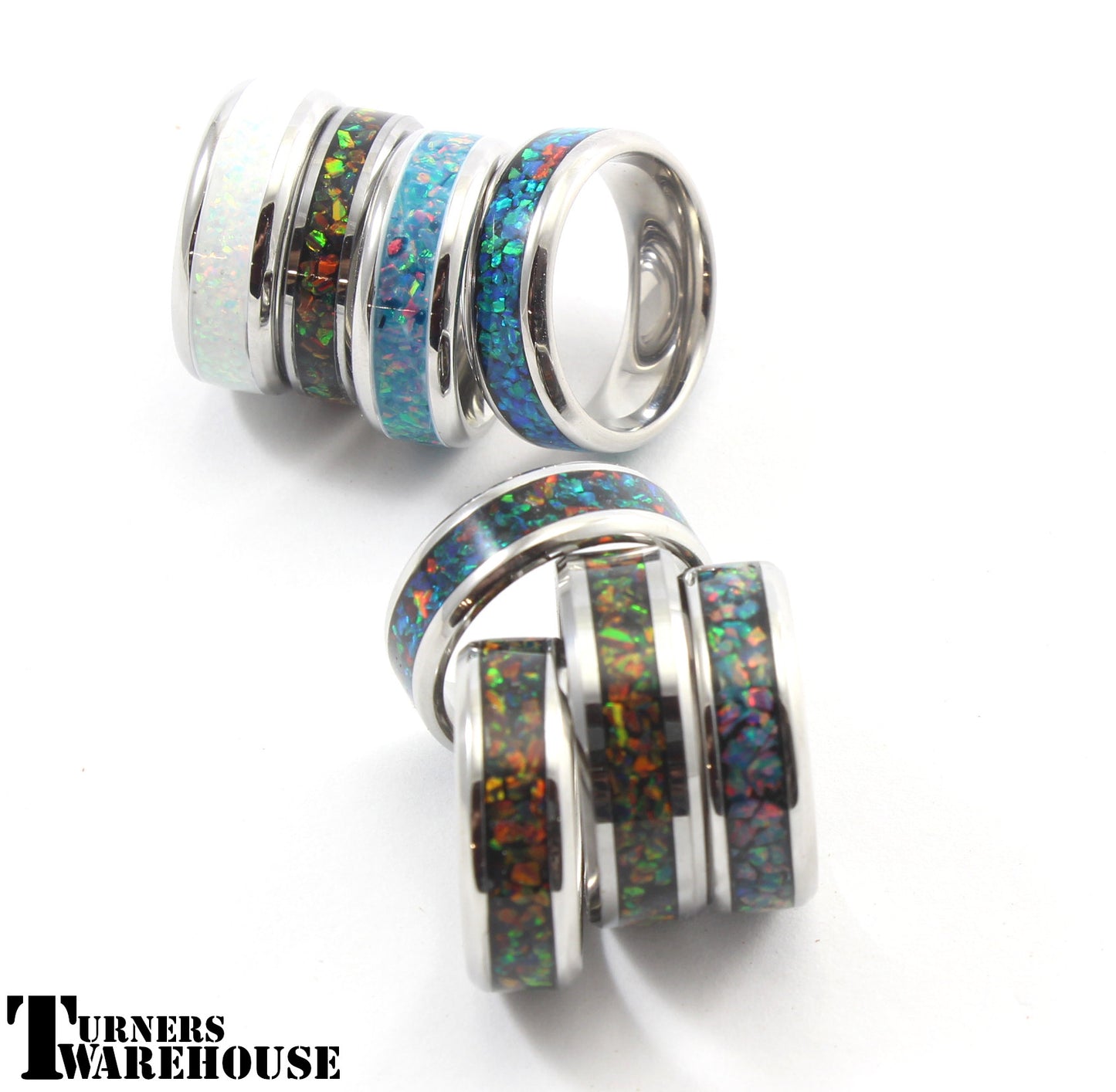 Stainless Steel Inlay Ring Group Image with Opals