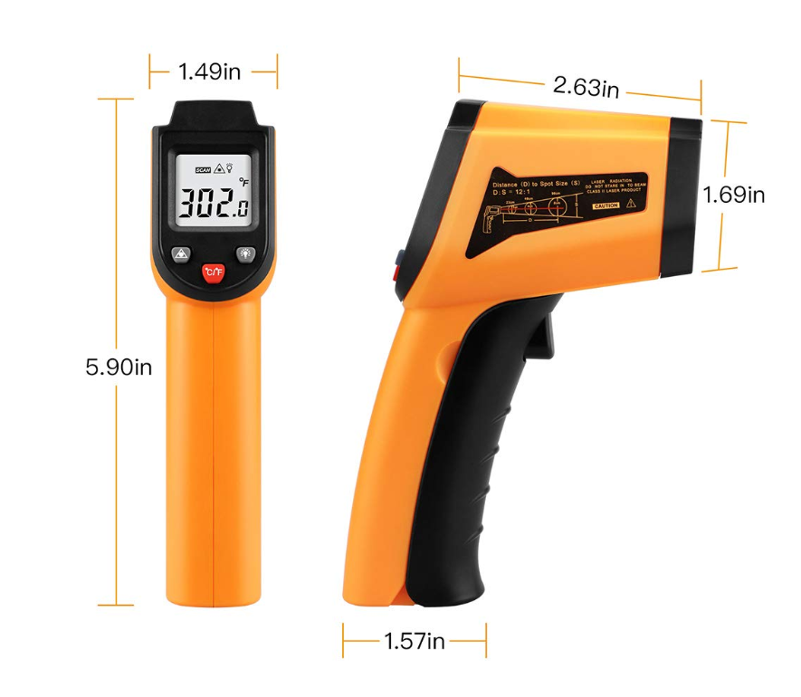 Digital IR Infrared Thermometer Non Contact Temperature LCD Display Gun, White